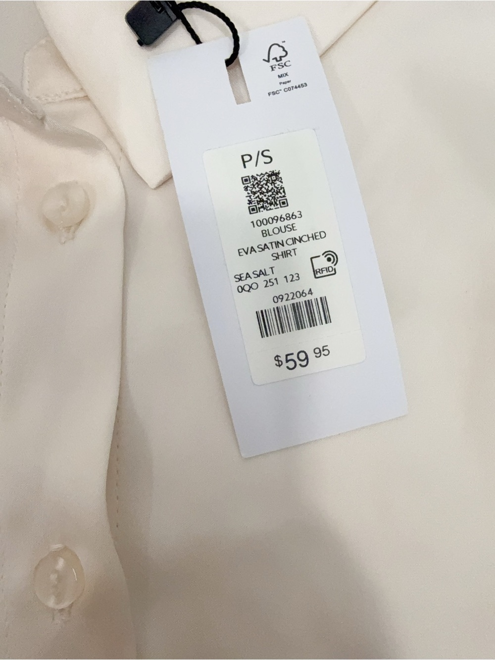 NWT 100096863 Dynamite Eva satin cinched shirt see salt S - Picture 2 of 5